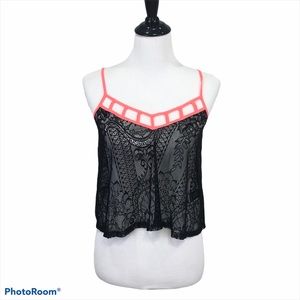 LUSH low back sheer lace loose fit black and neon orange cami